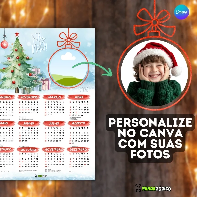 Arquivo Moldura Calendário Natalino Aquarela 2026 - Canva - Imagem 3