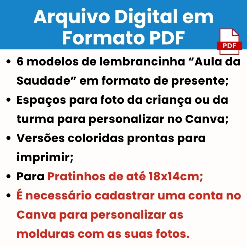 Arquivo Lembrancinha Aula da Saudade Presentes - Canva - Imagem 6
