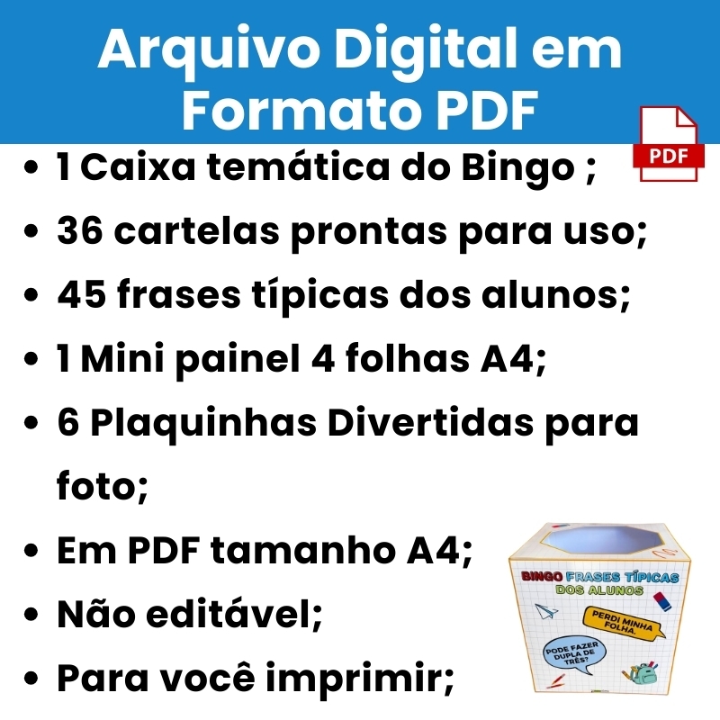 Arquivo Bingo Frases Típicas dos Alunos - Imagem 5