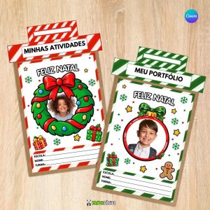 Capa de atividades de Natal, Lembrancinha de Natal para alunos, Portfólio escolar de Natal, Envelope de atividades educação infantil, Capa para trabalhinhos de Natal, Lembrança de fim de ano letivo, Organização de atividades escolares Natal, Arquivo digital Natal educação infantil, Capa de avaliação editável Canva, Lembrancinha com foto para alunos